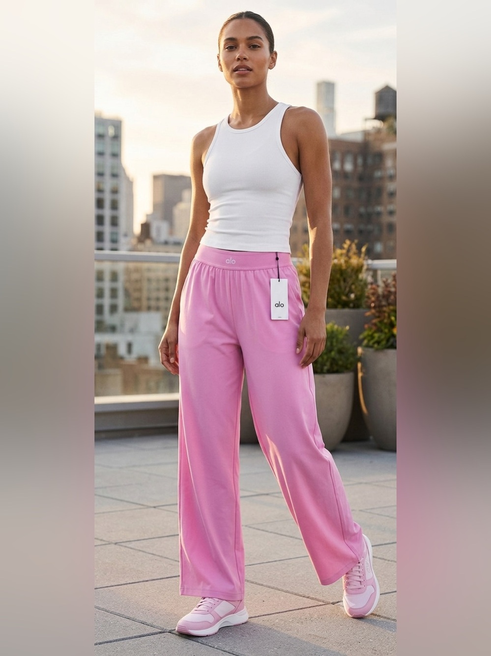 Alo Yoga Pink Wide-Leg Lounge Pants